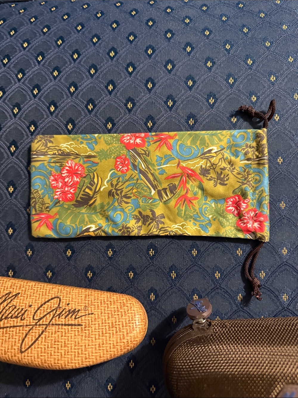Maui Jim Brown Hard Case with Yellow Floral Pouch